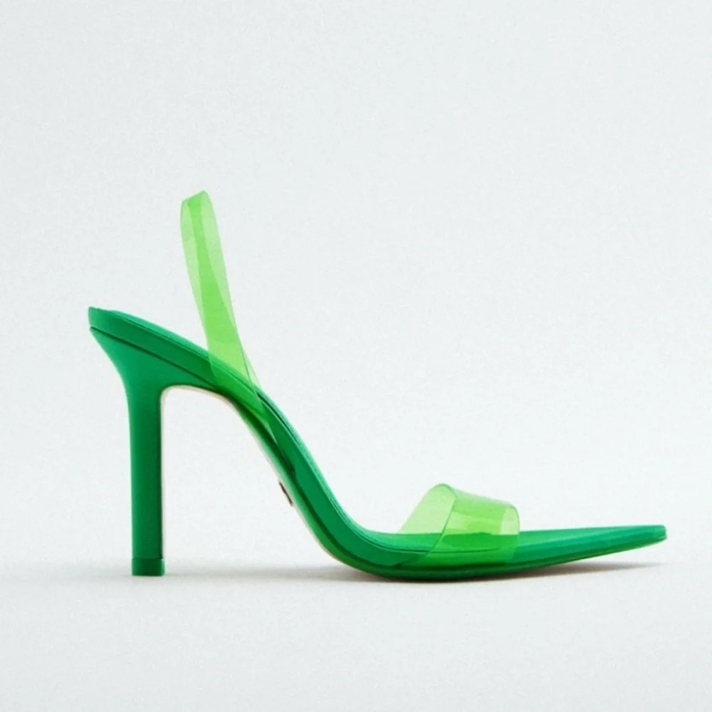 Zara Green Vinyl Slingback Heeled Sandals - Picture 2 of 8